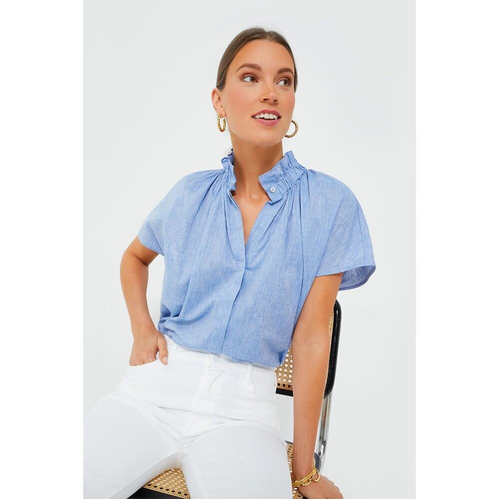 POMANDER PLACE Chambray Rae Blouse Size L NWT Retail $98 Tuckernuck - Picture 5 of 9